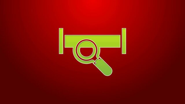 Green line Industry metallic pipe icon isolated on red background. Plumbing pipeline parts of different shapes. 4K Video motion graphic animation