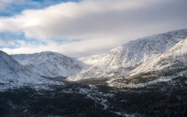 Fototapeta na wymiar Mount Albert seen from point of view on a cold winter day, Gaspesie national park, Quebec, Canada