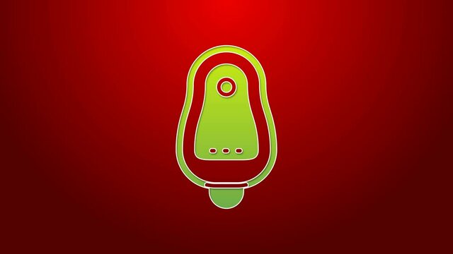 Green line Toilet urinal or pissoir icon isolated on red background. Urinal in male toilet. Washroom, lavatory, WC. 4K Video motion graphic animation
