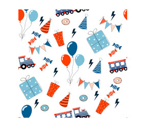 Seamless patern with holiday elements, balls, gifts.