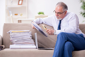 Aged businessman employee working from house