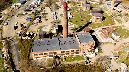 Boiler room with a pipe photographed on a drone