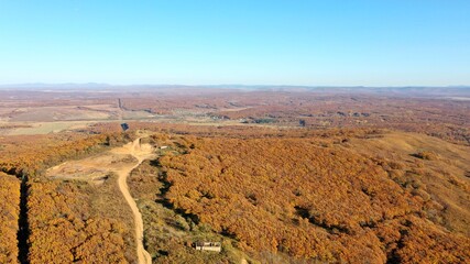 Autumn forest and hills in Russian country