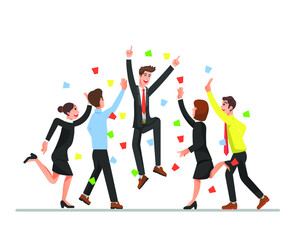 A boss and his employees celebrate the success of their work