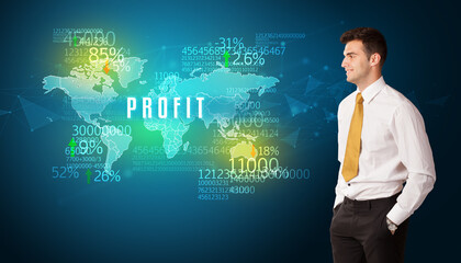 Businessman in front of a decision with PROFIT inscription, business concept