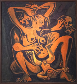 The womens burden - painting of Valeria Costa in Venice in Italy