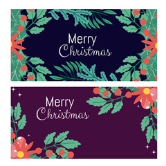 Fototapeta premium merry christmas flowers foliage berry greeting cards