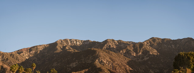 A panoramic view of the San Gabriel Mountains taken from Altadena in Los Angeles County, California.