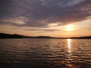 sunset on lake tambukan caucasus
