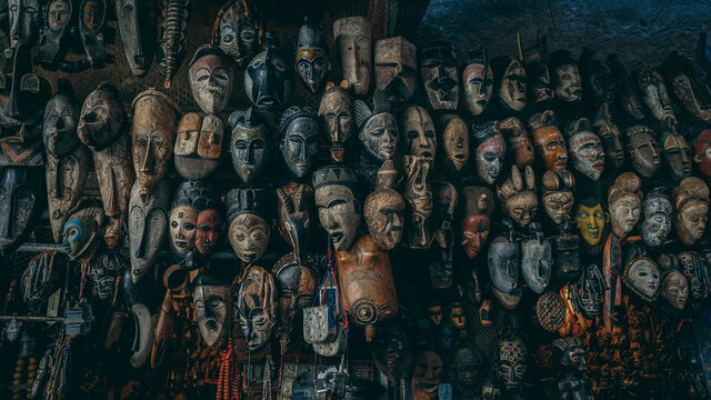 Wooden mask in the streets of Marakesh
