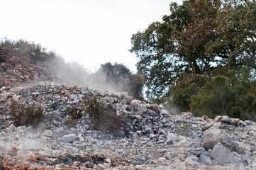 Natural geothermal phenomena at Naturalistic Park of Biancane near Monterotondo Marittimo, Tuscany,...