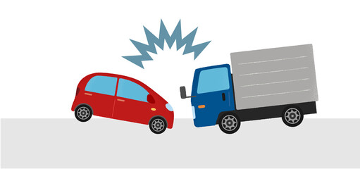 交通事故のベクターイラスト　乗用車とトラックの衝突