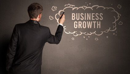 businessman drawing a cloud with BUSINESS GROWTH inscription inside, modern business concept