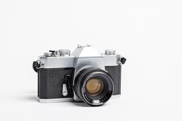 old photo camera on white background