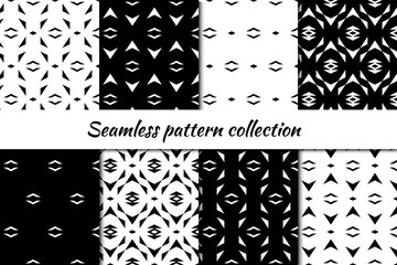 Rhombuses, diamonds, lozenges, triangles, chevrons seamless patterns collection. Folk prints. Ethnic ornaments set