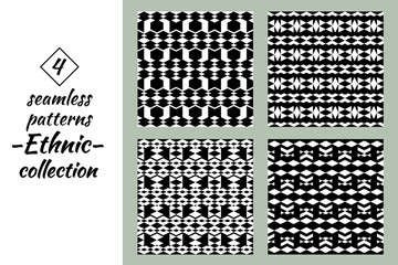 Rhombuses figures seamless patterns collection. Lozenges forms backdrops kit. Diamond shapes ornaments set