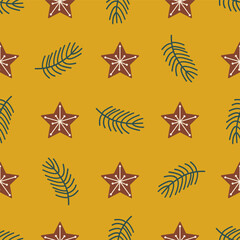 Obraz premium Gingerbread Star and branches. Pattern.