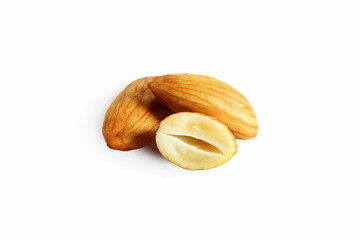 water soaked almond nut isolated in white background 