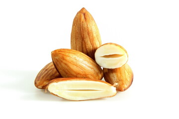 water soaked almond nut isolated in white background 