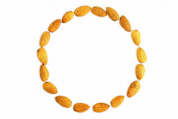 frame of almond nut isolated in white background with copy space