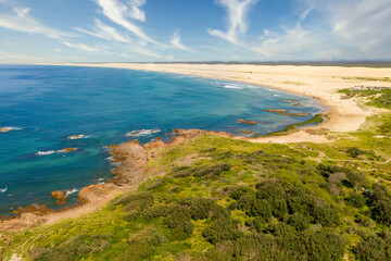 Fototapeta na wymiar The Stockton Sand Dunes and Tasman Sea at Birubi Point in regional Australia