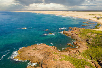 Fototapeta premium The Stockton Sand Dunes and Tasman Sea at Birubi Point in regional Australia