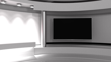 TV studio. Japan. Japanese flag studio. Japanese flag background. News studio. The perfect backdrop for any green screen or chroma key video or photo production. 3d render. 3d