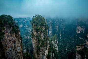 Amazing landscape of mountain and forest in the foggy at Wulingyuan, Hunan, China. Wulingyuan...