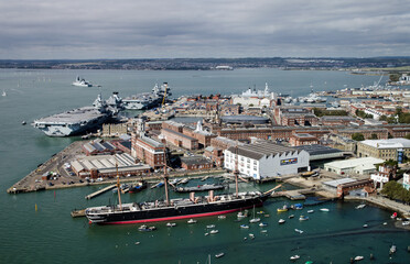 Royal Navy Dockyard, Portsmouth Harbour, Aerial View - 396032593