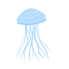 Jellyfish short isolated on white background. Cartoon cute blue color in doodle.