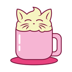 cute cappuccino with cream with cat design, line and fill style