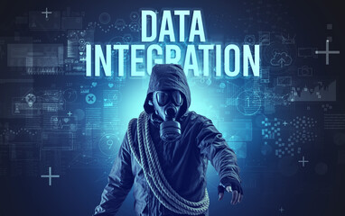 Faceless man with DATA INTEGRATION inscription, online security concept