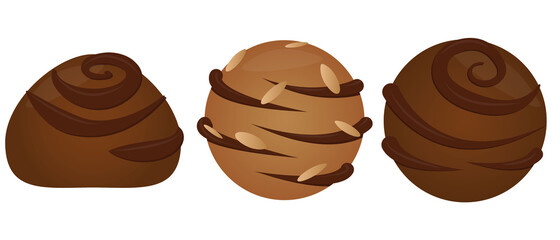 delicious sweet chocolate candies, vector set of elements in flat style