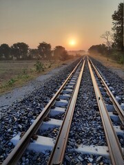 Obraz premium railway in sunset
