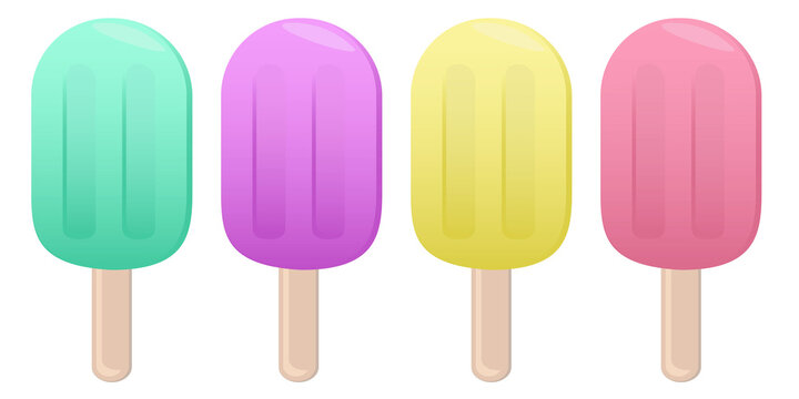 colored ice cream on a stick, eskimo, popsicles, vector set of elements in flat style