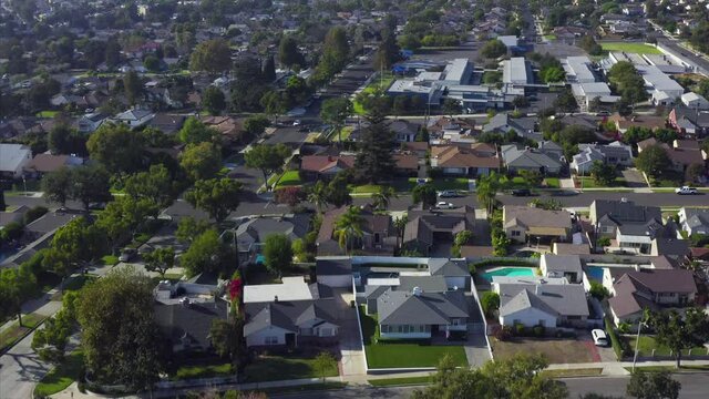 Residential Homes Drone Aerial View in Burbank California