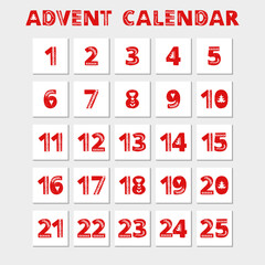 Advent calendar. Christmas holiday celebration cards for countdown