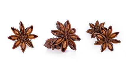 Chinese star anise fruits isolated on a white background.