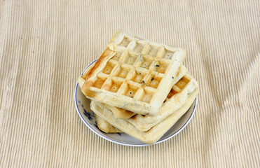 close up on waffle in the plate for breakfast