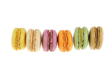 Colorful macarons isolated on the white background