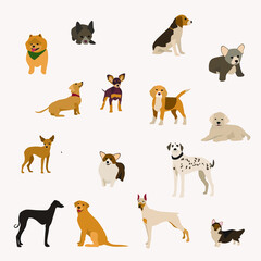 Dog clip art set-hand drawn dog breeds-digital PNG vector-cute animals Pets-SVG clip art collection-puppy-stickers-living room clipart