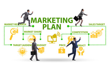 Marketing concept illustration with business people walking