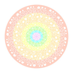 Rainbow. Beautiful decorative lace Mandala, stylized twigs with round leaves. The Design Element of Meditation.