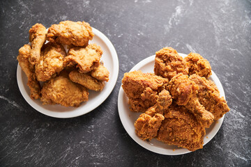 crispy southern style fried chicken in a black stone table