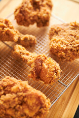 crispy southern style fried chicken in a black stone table