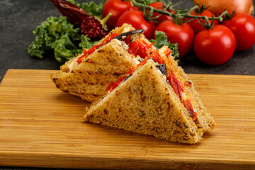Club sandwich with eggplant and cheese