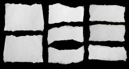 collection paper torn or ripped pieces of paper in black background
