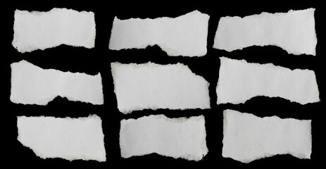 collection paper torn or ripped pieces of paper in black background
