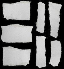 collection paper torn or ripped pieces of paper in black background
