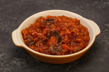 Eggplant saute with tomato and herbs